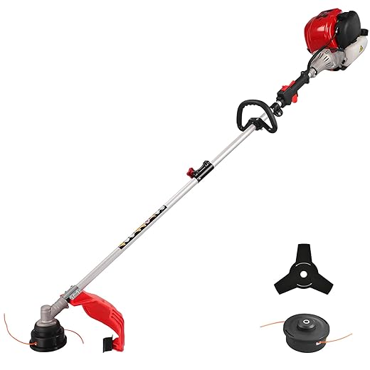 PowerSmart 4 Cycle 37cc Weed Wacker Gas Powered, 2 in 1 Detachable Straight Shaft Multipurpose Trimmer with 16" Cutting Path, 10" Brush Cutter Blade, Edger Lawn Tool for Yard, Garden