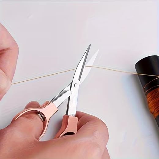Portable Folding Scissors Compact Metal Travel Design With Safety Fold And Keyring Hole For Travel Outdoor And Daily Use, Rose Gold