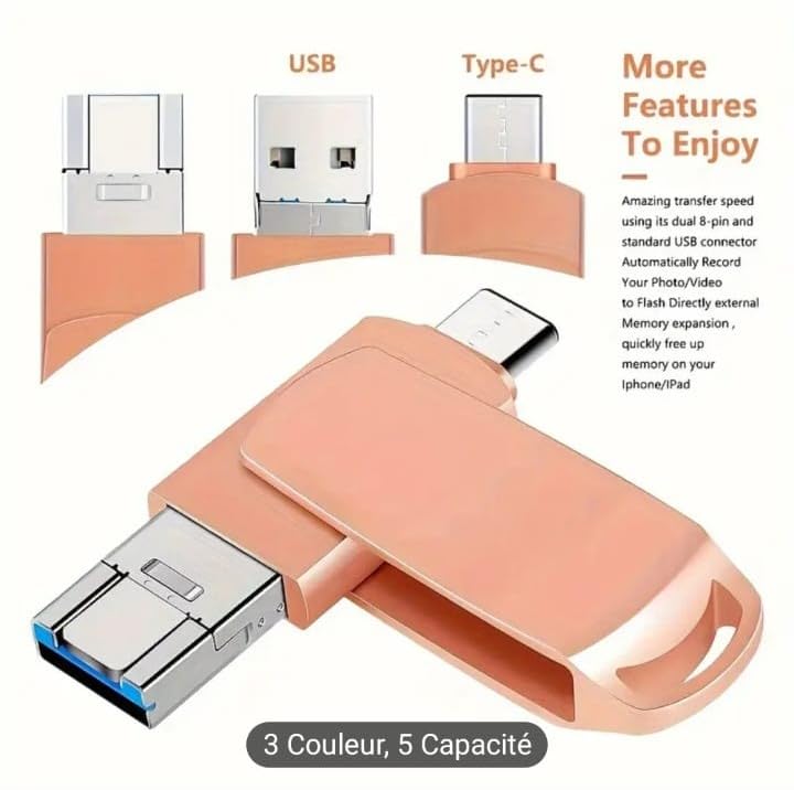 Chiavetta USB per IPhone/iPad, Chiave fotografica con adattatore di tipo C per telefoni Android, archiviazione esterna USB 3.0 ad alta velocità con Touch ID per PC/Mac/Computer