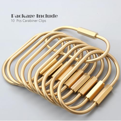CMVFYL 10 Pcs Gold Brass Key Rings,Small Locking Carabiner Clip Keychain,Screw Lock Oval Keyring,Purse Bag Charms Holder for Handbag
