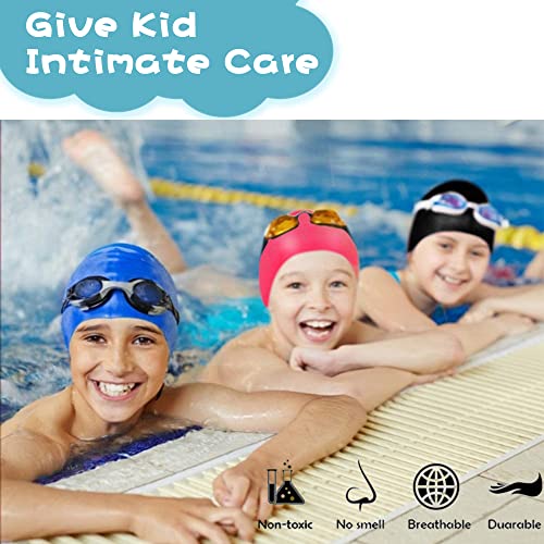 Uttpll Swim Cap Kids (Age 3-8), Durable Silicone Swimming Cap Youth Child Toddler Boys Girls Swim Caps Fit For Short/Long Hair Light Blue One Size #TOP4