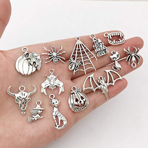 100pcs Tibetan Silver Halloween Charms Pendants Pumpkin Ghost Spider Skeleton Hands Bone Pendants for DIY Crafting Necklace Bracelet - Thumbnail 6