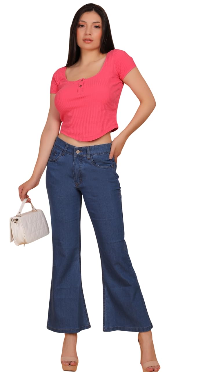 Women's High-Waist Bell Bottom Jeans – Flared Denim Pants, Stretchable Comfortable Fit for Casual, Office, Stylish High-Rise Jeans for Women-image-42