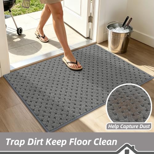 Image of BEQHAUSE Dirt Trapper Door Mat Non-Slip Entryway Rugs, 32 inch x 48 inch, Grey