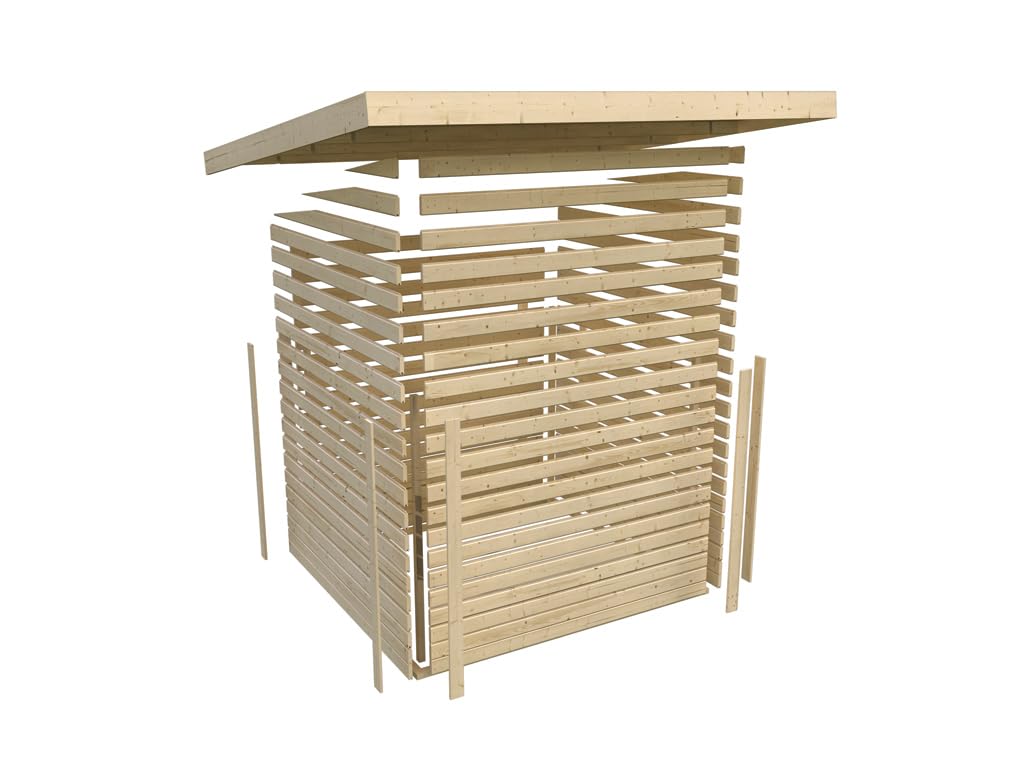 Karibu Gartenhaus | Gerätehaus mit 14 mm Wandstärke | Doppeltür mit Lichtausschnitten | Schuppen: 3,26 m² Grundfläche | Steck-/Schraubsystem | Naturbelassen | 240 x 175 x 220 cm