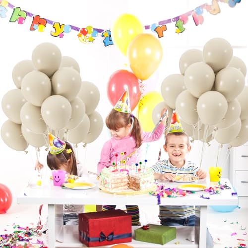 Image of 100pcs Sand White Balloons, 12inch Ivory White Party Latex Balloons for BOHO Wedding Birthday Baby Bridal Shower Gender Reveal Party Decoration (with 66ft Ribbon)