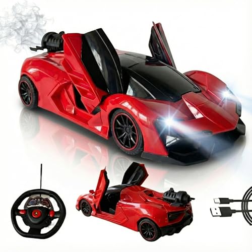 Image of Lilplay Lamborghini Remote Control Car for Kids (Red) | Sports Racing Toy for Boys | Door Opening & Rechargeable | Big Size | High Speed RC Car with Smoke | Type-C Charging | LED Headlights