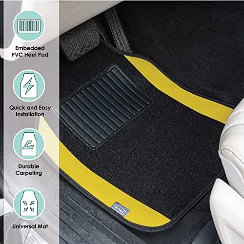 Image of FH Group Universal Fit Premium Carpet Automotive Floor Mats Fits Most Cars, SUVs, and Trucks with Driver Heel Pad, Full Set Yellow