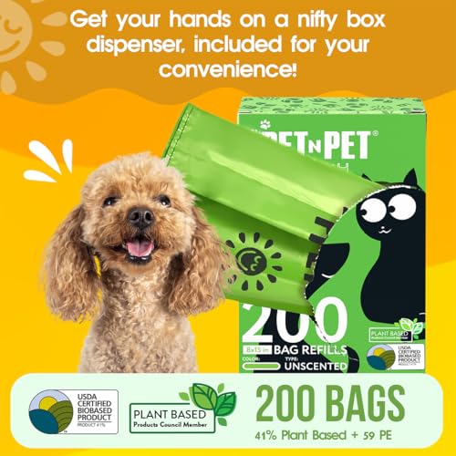 Image of Pet N Pet 200 Counts Unscented Dog Poop Bags with Tie Handles, 41% Plant Based & 59% PE Poop Bags for Dogs, Extra-Thick Doggie Poo Bag, Pet Waste Bag (Pack of 2)