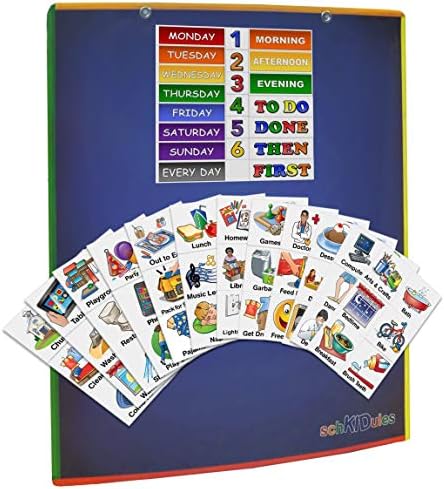 SchKIDules Visual Schedules “3 Pc Home Bundle” w/Double-Sided Dry Erase Magnetic Board, 19 Pc Headings Sheet and 72 Home-Themed Activity Magnets