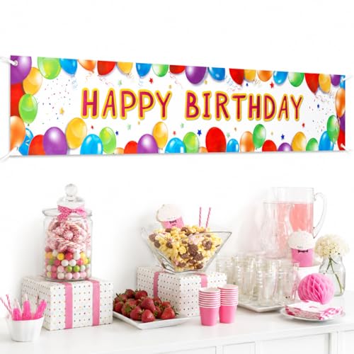 Image of Letjolt Happy Birthday Banner Balloon Sign Huge Party Supplies 6 Feet | Birthday Party Decoration Supplies Colorful Fence Outdoor Giant Flags Photo Prop Backdrop Outside