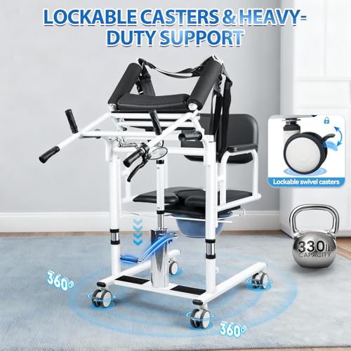 Image of Patient Lift Transfer Chair for Home, Hydraulic Patient Lift Nursing Chair with Height Adjustable & 180 Split PU Leather Thickened Sponge Seat for Elderly from Bed to Toilets /Bathroom /Sofa