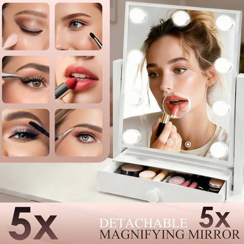 Espejo de maquillaje rectangular COLMERD con luz y cajón miniatura 3