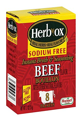 Herb-Ox Bouillon Packets Beef Instant Broth & Seasoning Sodium Free 1.1 oz Box (Gluten Free)