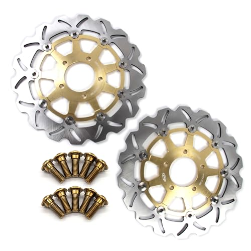 Floating Front Brake Discs Rotors W/Mounting Bolts Screws for Suzuki GSXR 600 750 2004-2005 K4 K5, GSXR 1000 2003-2004 K3 K4, Motorcycle Replacement Accessories Gold
