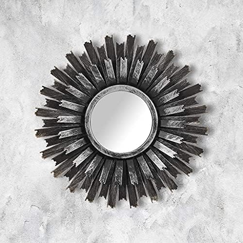 Marco Paul Set of 3 Silver Sunburst Round Wall Mirrors Distressed Antique Finish Decorative Wall Mounted Home Décor Livingroom Bedroom Hallway Mirror (Silver)