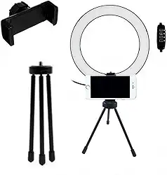 Ring Light 6 Polegadas LED com Tripé e Suporte para Celular – Ideal para Selfies Maquiagem e Vídeos
