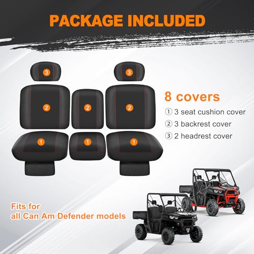 Image of BORDAN UTV Seat Cover for Can Am Defender All Models, Heavy Duty 1680D Waterproof Full Protection Outdoor Seat Cover Set(8 PCS)