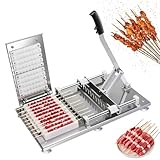 Manual Mutton Kebab Machine, Kebab Maker Press Mould, 10 Holes BBQ Bamboo Skewer Meat Making Machine, Commercial Stainless Steel Satay Meat String Machine Grilling Tool for Outdoor Picnic Camping