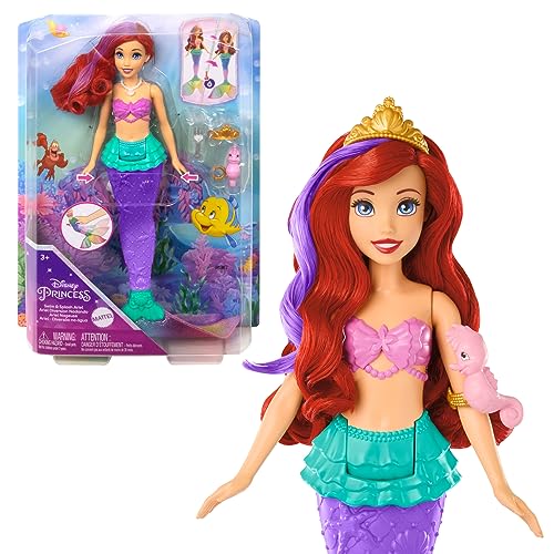 Mattel Disney Princess Juguetes, Muñeca de Ariel Sirena Nadadora con Cola y Pelo Que Cambia de Color, Juguete Inspirado en la película de Disney, Juguete +3 años, HPD43