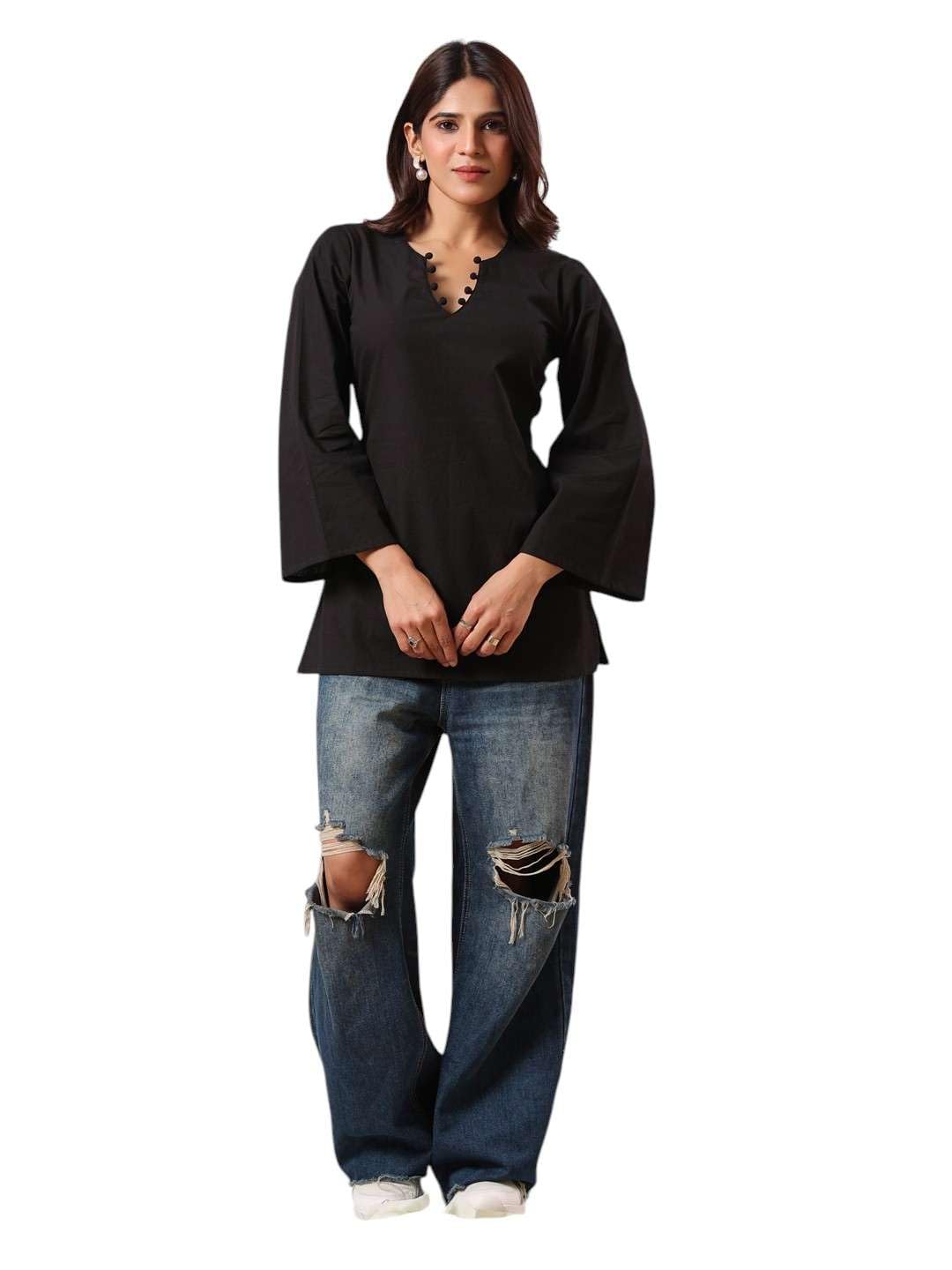 rimeline Women Solid Cotton Tunic Top | Elegant V-Neck Casual Top for Women | Soft Breathable Fabric | Stylish Western Top-picture-14