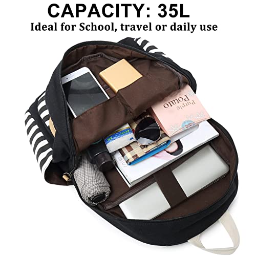 Joyfulife Girls Backpacks, School Backpack For Girls Lightweight Canvas Backpack Student Bookbags Stripe Backpack With Lunch Box 4 In 1 #TOP1