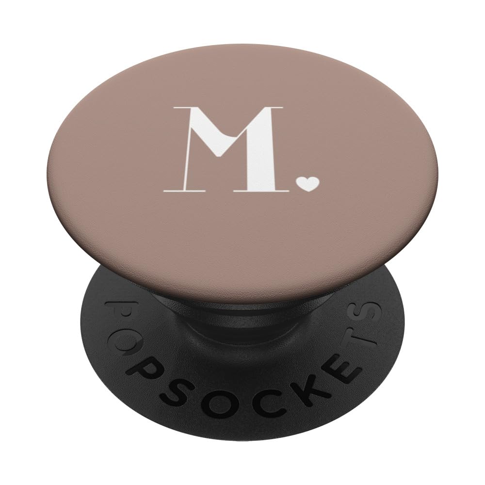 Mocha Brown Cute Letter M Initial Heart Monogram PopSockets Adhesive PopGrip