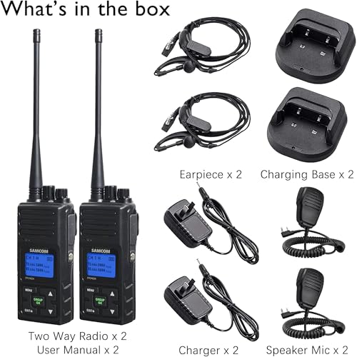 Image of SAMCOM 5 Watt Walkie Talkie Long Range, FPCN30A Two Way Radio Rechargeable with Speaking Mic, 2-Way Radios with Shoulder Mic for Restaurant Hotel Church Sports Events (2 Pcs Radio + Speaker Mic)