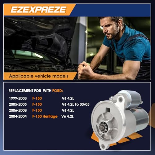 Image of Ezexpreze 6647N Starter New Fit for Ford F-150 4.2L V6 1999-2008, Heritage 2004,6L3Z-11002-DRM,XL1U-11000-AA,XL1U-11000-AB,XL1U-11000-AC,XL1Z-11002-AA,XL1Z-11002-AARM,5L3Z-11002-B