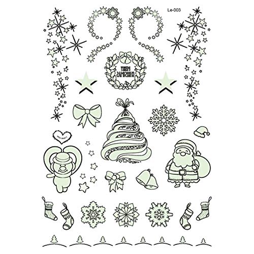 Migaven-1 Sheet Christmas Carnival Party Luminoso Glow in the Dark Adesivi per tatuaggi temporanei per bambini Bambini Adulti Stile C