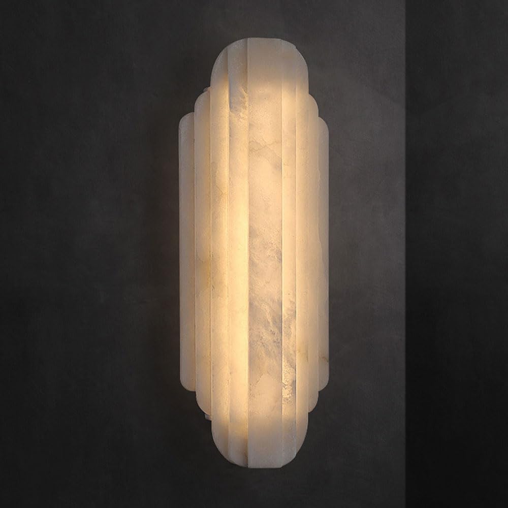 SSBHDM Medieval Industrial Style Interior Wall Lamp, Hard Wiring Connection Marble Wall Light, 19.7in Natural Alabaster Wall Sconce, Bedroom Living Room Entrance Decorative Lighting Fixtures