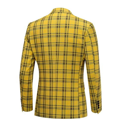 UNINUKOO Men's Blazer Plaid Casual Slim Fit Sport Coats One Button Lightweight Checkered Suit Jacket US Size 44 Yellow4