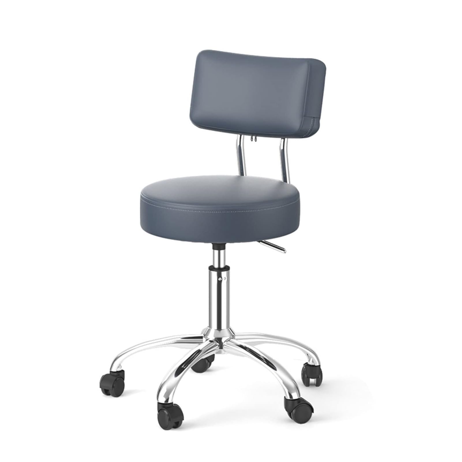 Sgabello girevole regolabile in altezza su ruote con supporto posteriore, sedia da salone in pelle PU per spa, medico, salone e ufficio domestico