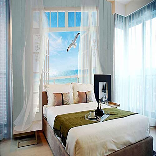 Papier peint trompe l'oeil balcon mer 3D agrandir salon adhésif