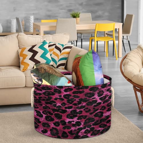 Grand panier de rangement rond imprimé léopard pliable pour linge