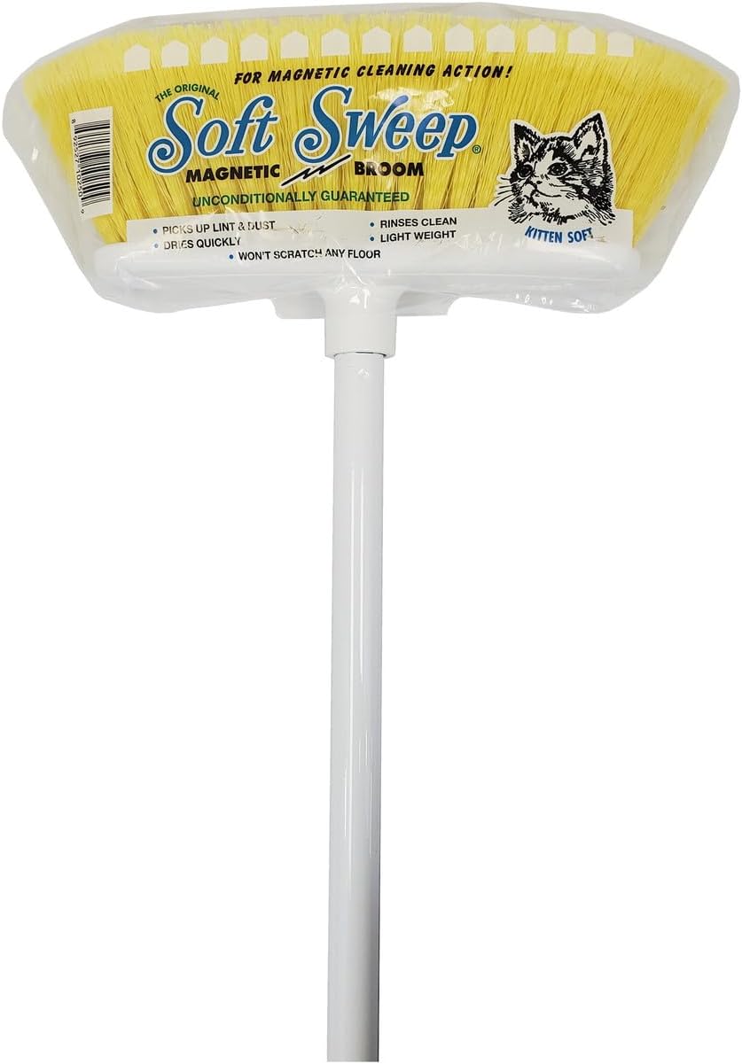 The Original Soft Sweep Magnetic Action Brooms - 12 Pack of Brooms - Assorted Colors (Pink, Purple, Yellow, Blue) - Soft Bristle Broom - Perfect for Wood Floors