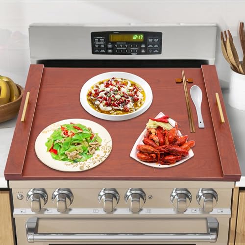 Cubierta de Estufa, Tabla Cubierta para Estufa de Gas, Tabla para Estufa con Mango, Bandeja de Madera, Bandeja de Ático, Bandeja para Servir, Tabla de Cortar para Cubrir Fregadero de Cocina, Cubiertas para Cocina (Marrón) miniatura 1