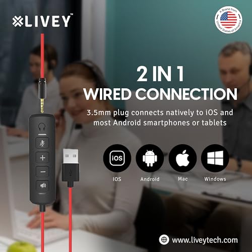 Image of LIVEY SAVVY LT-410DJU 2-in-1 3.5mm Dual Option USB Over Ear Wired Headphones with Mic Proffessional Noise Cancelling Stereo Headset (Black)