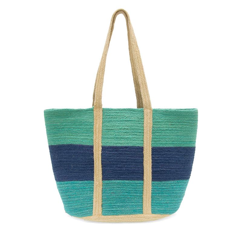 Bolso tote de yute para mujer de Joy Susan, estilo colorblock, turquesa miniatura 1