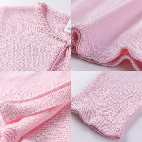 Girls Spring Fall Round Neck Coat Fashion Wooden Ear Edge Pearl Knitted Cardigan Solid Color Girls 5t Sweater Girls4