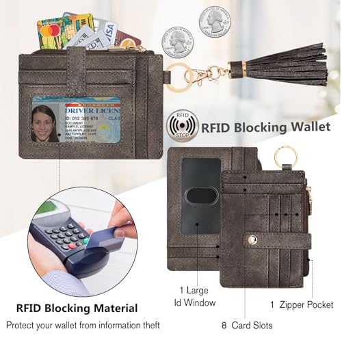 Image of KNGITRYI Small Wristlet Wallets for Women RFID Credit Card Holder Wallet Keychain Wristlet Wallet Credit Card Wallets for Women (Pearl Gray)