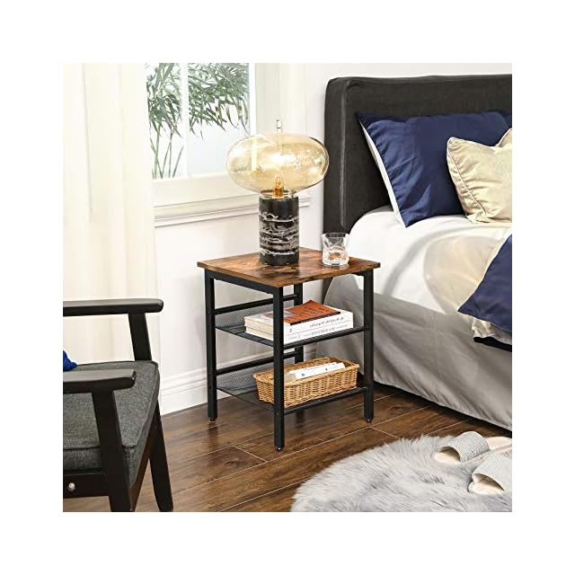 VASAGLE End Table, Nightstand with 2 Adjustable Mesh Shelves
