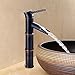 Oak-Pine Antique Copper Bamboo Design Waterfall - New Version Commercial Modern Faucet Black Bronze Stainless Steel 3 Joint Bathroom Lavatory Sink Faucet Without Pop Up Drain