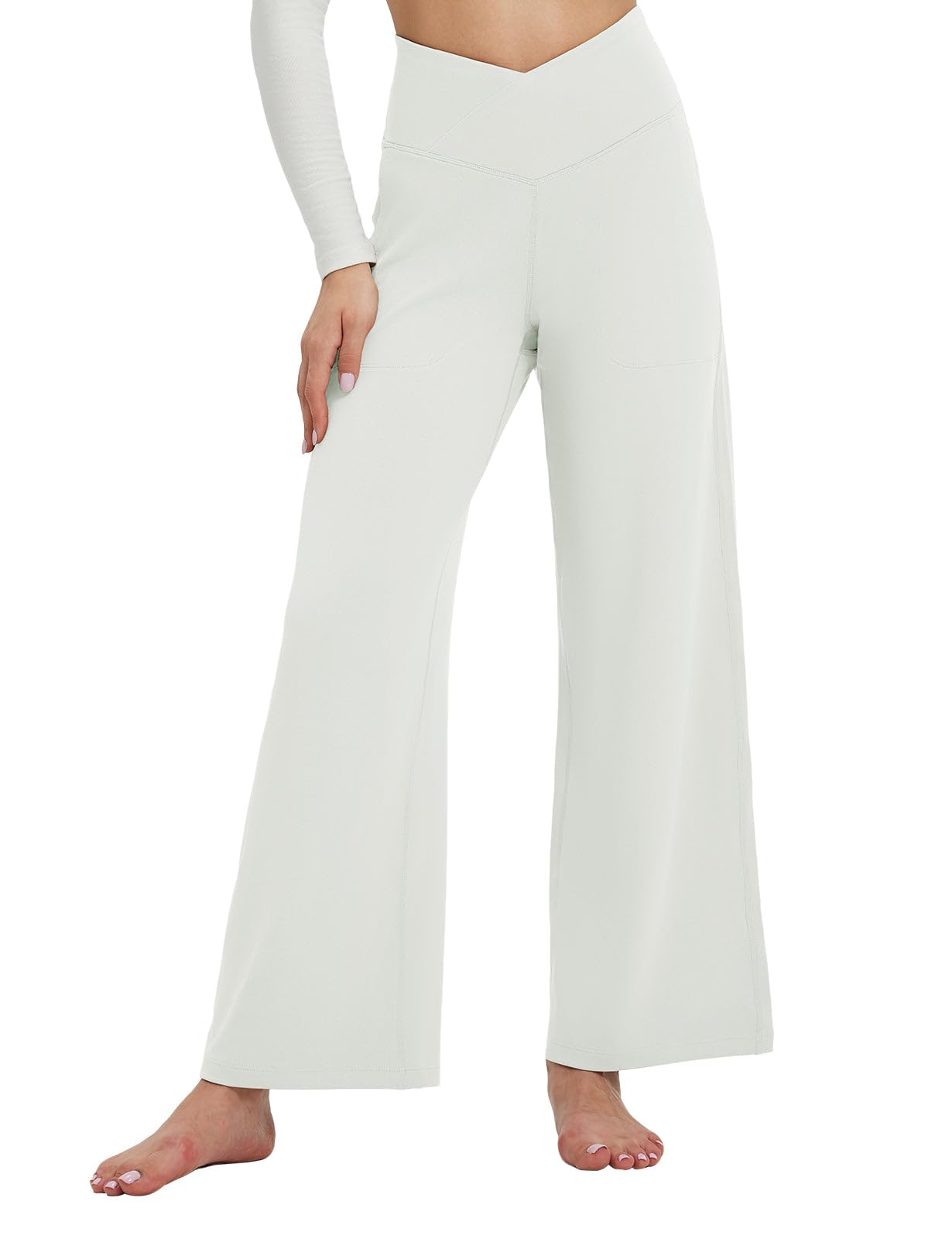 baleaf Weite Hose Damen Yogahose mit Taschen Elegant Stoffhose Hohe Taille Jogginghose Straighthose Bauchkontrolle Schlaghose Sporthose | Damen, Elegant, Hohe Taille, Bauchkontrolle, mit Taschen