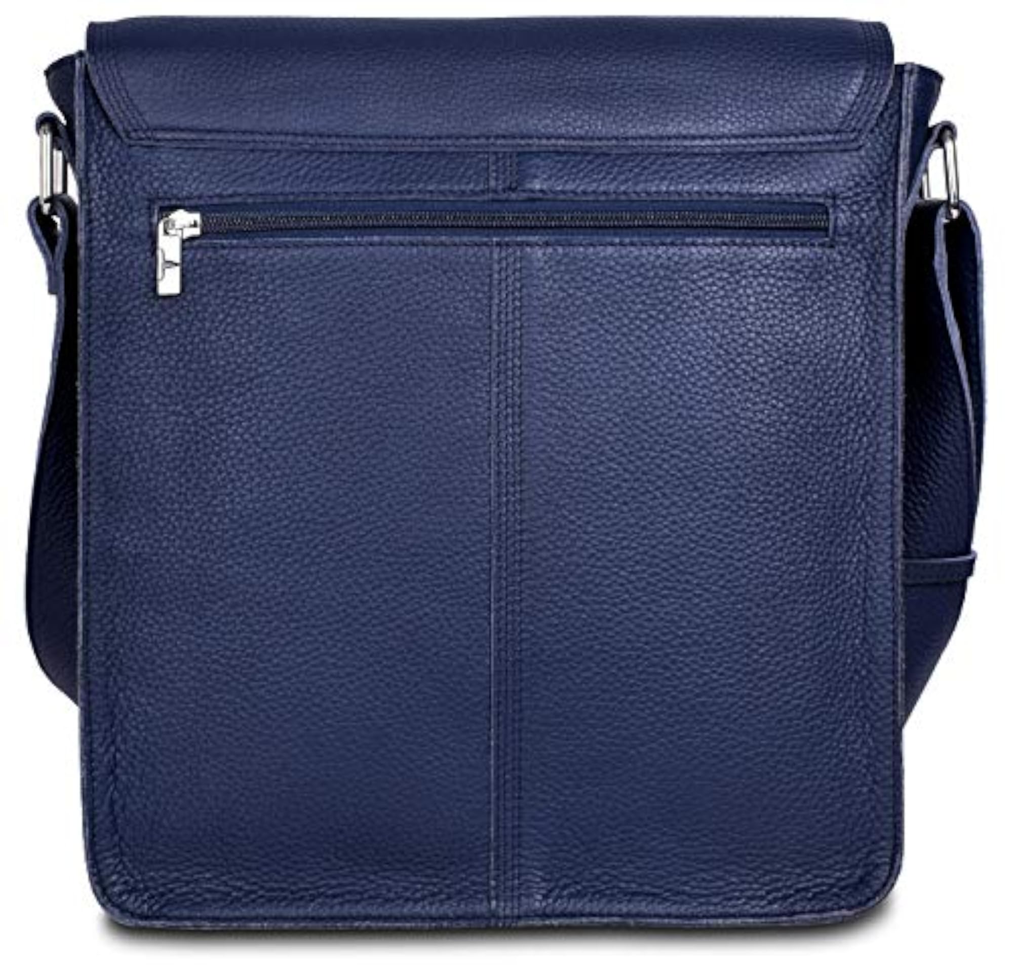 Dark Blue Leather Messenger Bag for Men