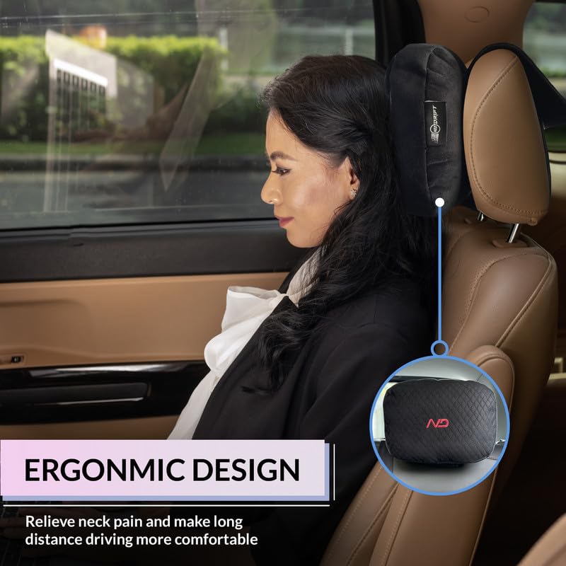 Image of Neodrift 'RearFlex' (Set of 4) | (Color - Black) Car Back Seat Neck Rest Cushion Ergonomic Neck Support with Premium Fiber Fill, Pain Relief for Neck and Shoulder