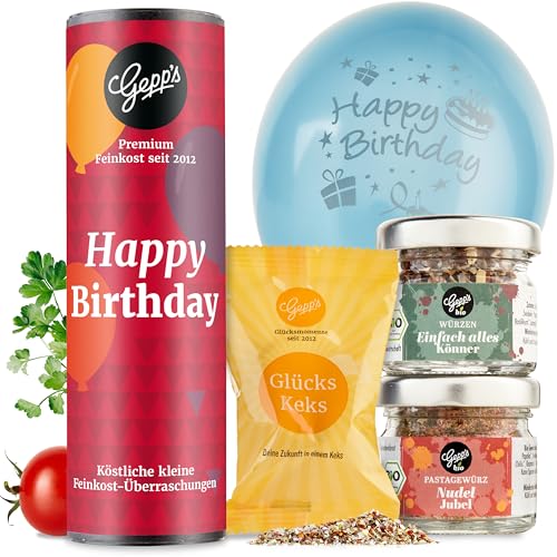 Gepp‘s Feinkost Kleines Geschenkset Happy Birthday I Geschenk gefüllt mit leckeren Delikatessen I Geburtstagsgeschenk & Mitbringsel für Erwachsene I Kleine...