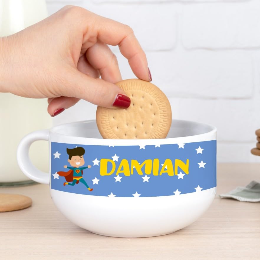 Wanapix | Personalised Breakfast Bowl with Handle | Ceramic Breakfast Bowl | Microwave and Dishwasher Safe | Super