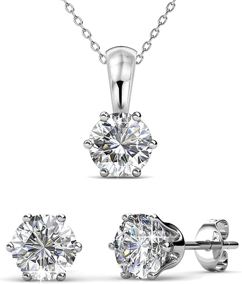 Cate & Chloe April Birthstone Earring and Necklace Set - 18k White Gold Plated with 1ct Genuine Gemstone Crystals, Birthstone Jewelry for Women