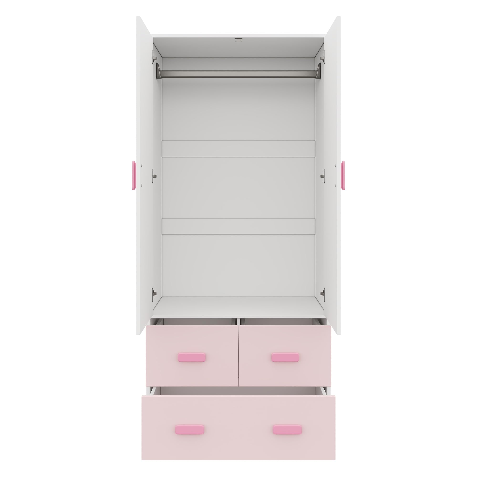 Armario infantil de 2 puertas, mueble de dormitorio, con barra colgante y 3 cajones, bicolor blanco y rosa, 80×48×180 cm